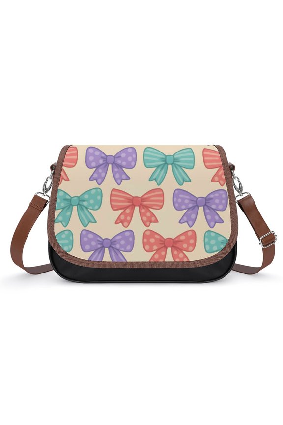 Large Capacity Leather Satchel 12.24.38.7in Soft Waterproof Not Easy To Fold Durable Detachable Leather Shoulder Strap Whimsical Polka Dot And Striped Ribbon Bow Pattern