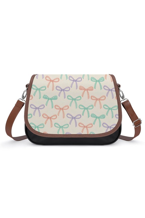 Large Capacity Leather Satchel 12.24.38.7in Soft Waterproof Not Easy To Fold Durable Detachable Leather Shoulder Strap Whimsical Thin Polka Dot And Striped Ribbon Bow Pattern