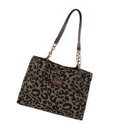 Large Capacity Leopards Print Canvas Bag Vintage Styles Shoulder Purse Elegant Evening Handbag For Women Casual Work