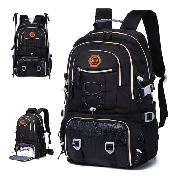 Large Capacity Lightweight Outdoor Travel Backpack with Shoe Compartment - Mountaineering, Camping and Hiking Bag, Durable Polyester, Adjustable Shoulder Straps, Multiple Pockets, Travel Backpacks