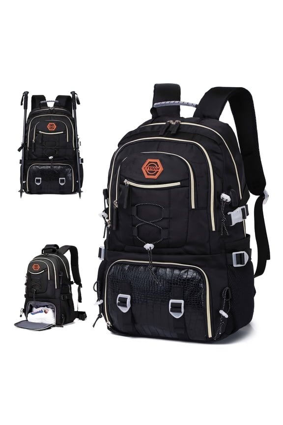 Large Capacity Lightweight Outdoor Travel Backpack with Shoe Compartment - Mountaineering, Camping and Hiking Bag, Durable Polyester, Adjustable Shoulder Straps, Multiple Pockets, Travel Backpacks
