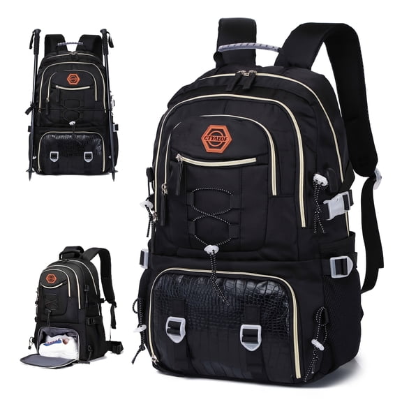 Large Capacity Lightweight Outdoor Travel Backpack with Shoe Compartment - Mountaineering, Camping and Hiking Bag, Durable Polyester, Adjustable Shoulder Straps, Multiple Pockets, Travel Backpacks