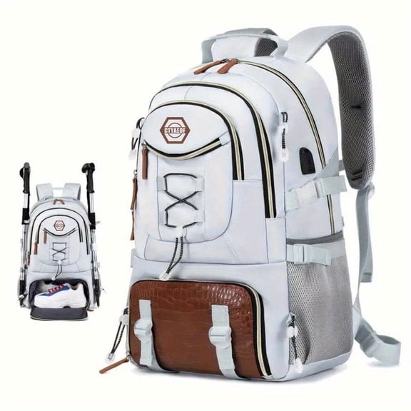 Large Capacity Lightweight Outdoor Travel Backpack with Shoe Compartment - Mountaineering, Camping and Hiking Bag, Durable Polyester, Adjustable Shoulder Straps, Multiple Pockets, Travel Backpacks