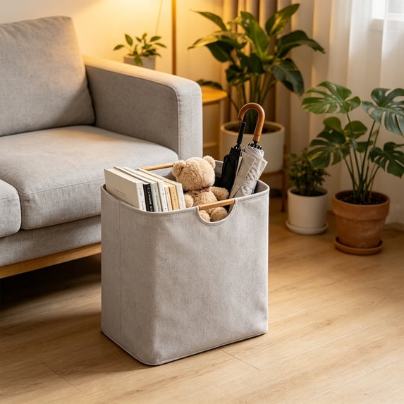 Large Capacity Linen Laundry Hamper with Wooden Handles Foldable Waterproof Storage Basket for Clothes Blankets