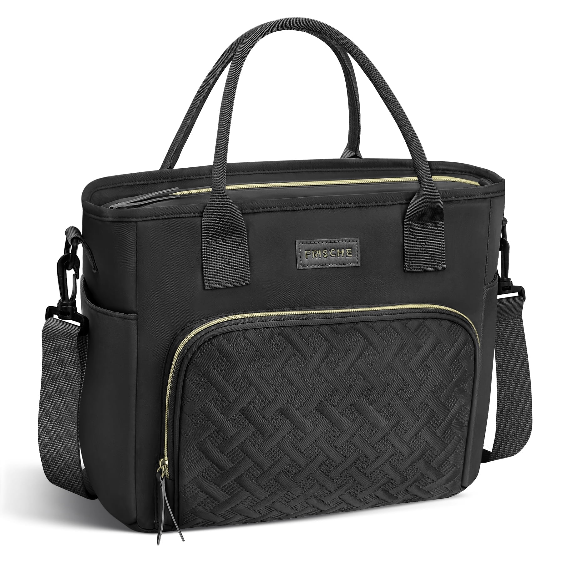 CshidWorld Insulated Lunch Bag for Men & Women - 18L Large Capacity Lunch Box for Work,Office ,Picnic, Hiking, Beach, Thermal Cooler Tote w/ Adjustable Strap, Pockets, Classic Plaid Design, Black