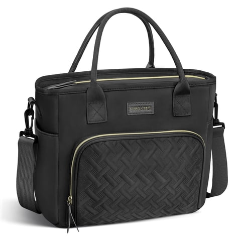 CshidWorld Insulated Lunch Bag for Men & Women - 18L Large Capacity Lunch Box for Work,Office ,Picnic, Hiking, Beach, Thermal Cooler Tote w/ Adjustable Strap, Pockets, Classic Plaid Design, Black