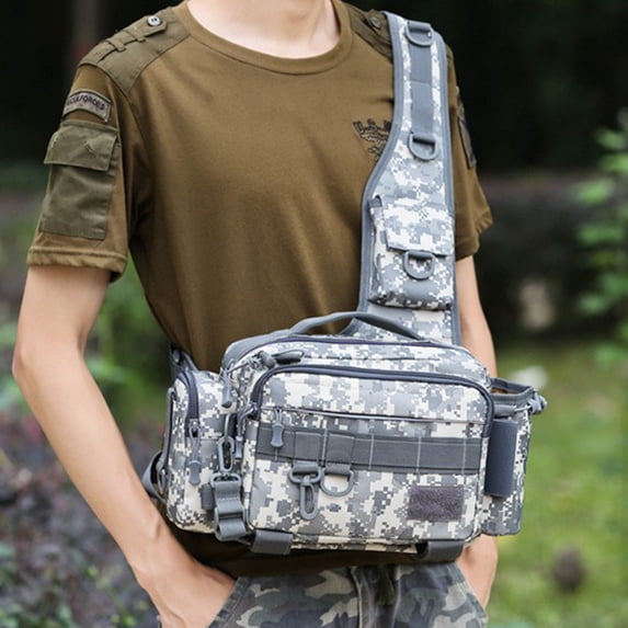 Large Capacity Lure Fishing Tackle Bag – Multi-Functional Tactical Waist Pack with Rod Holder, Crossbody Design for Bass, Spin, Fly & Saltwater Fishing Gear Storage