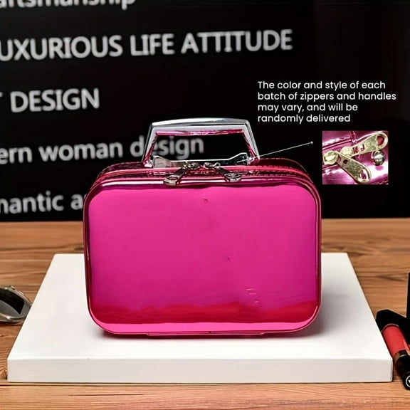 Large Capacity Luxury Hard Shell Makeup Travel Case, Portable Glitter Storage Box for Women, PU Material, Flat-Lay Organizer Fits Inside Suitcase, Flash, Storage Bag