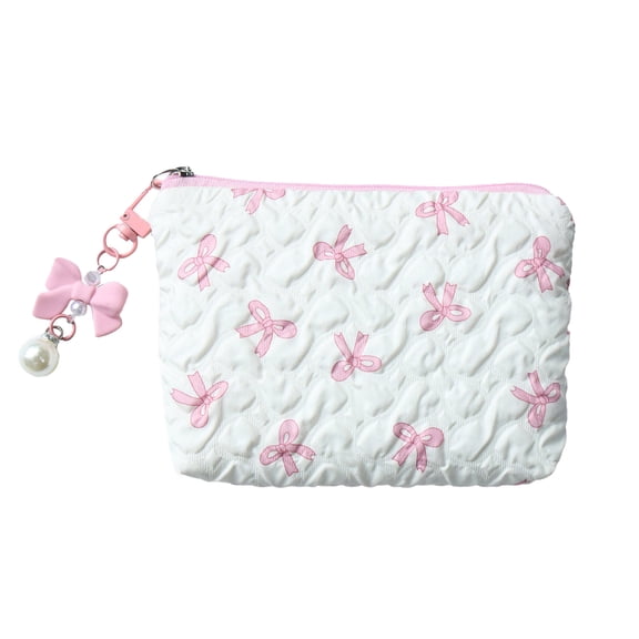 Large Capacity Makeup Bag Bows Cosmetic Bag Handheld Travel Toiletry Bag Change Purse Makeup Storage Bag Wash Bag