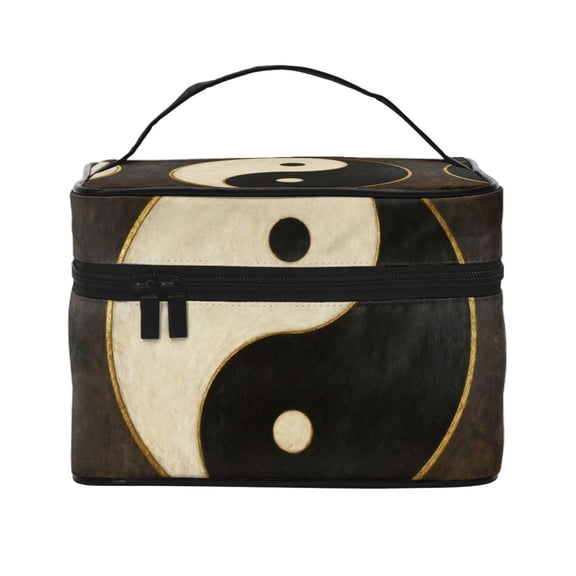 Large Capacity Makeup Bag Organizer Case Black White Symbol Pattern Travel Cosmetic Bag With Handle For Women