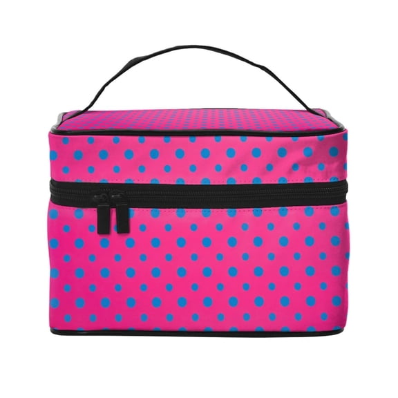Large Capacity Makeup Bag Organizer Case Dots Blue Spots Pattern Travel Cosmetic Bag With Handle For Women