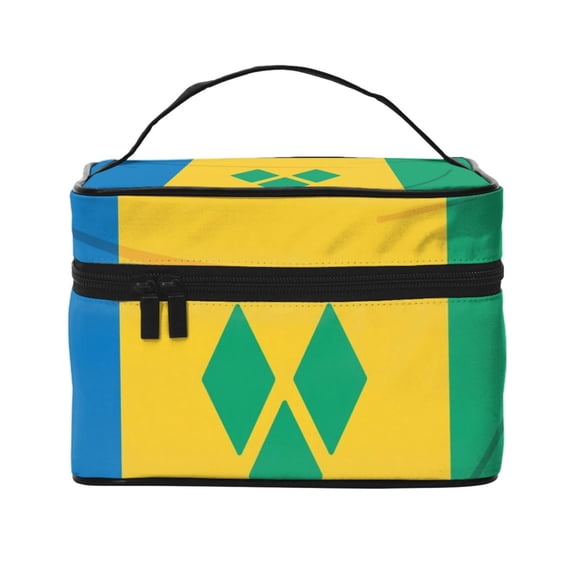Large Capacity Makeup Bag Organizer Case Flag Of Saint Vincent And The Grenadines Travel Cosmetic Bag With Handle For Women