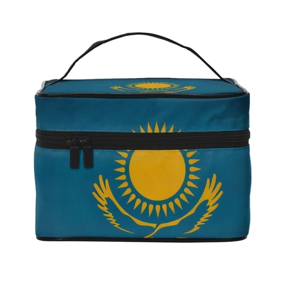 Large Capacity Makeup Bag Organizer Case Kazakhstan Flag Travel Cosmetic Bag With Handle For Women
