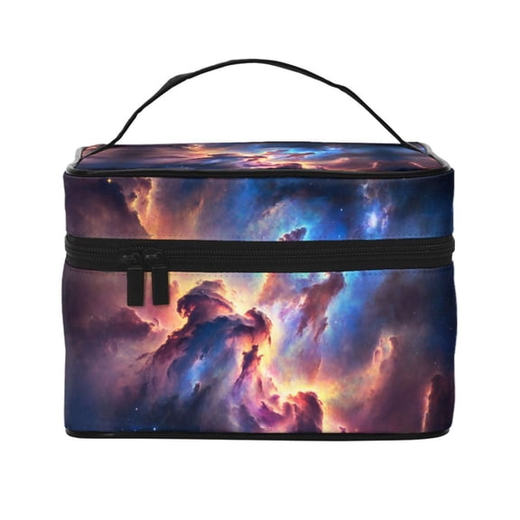 Large Capacity Makeup Bag Organizer Case Nebula Galaxy Pattern Travel Cosmetic Bag With Handle For Women