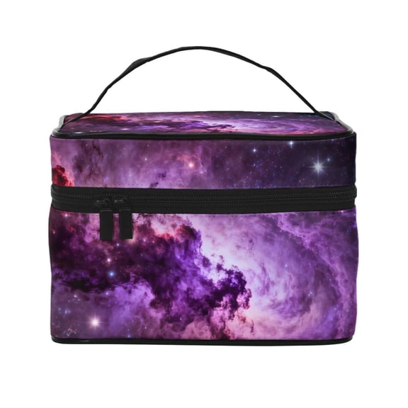 Large Capacity Makeup Bag Organizer Case Purple Nebula Space Galaxy Travel Cosmetic Bag With Handle For Women