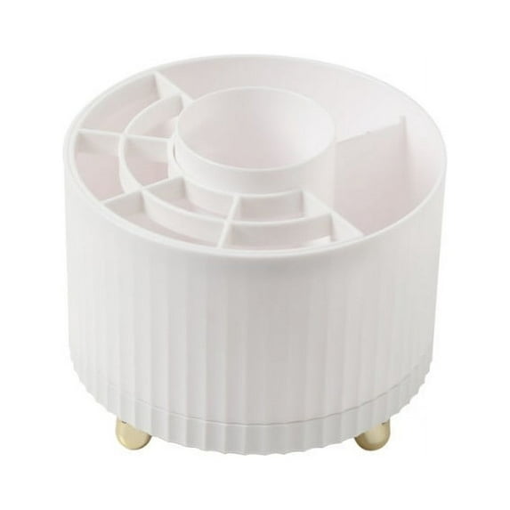 Large Capacity Makeup Brush Holder, 360° Rotating Makeup Perfume Organizer, Multi-slots Makeup Brushes Cup Tray for Vanity Decor Bathroom Countertops Cosmetic Desk Storage Container Display Case White
