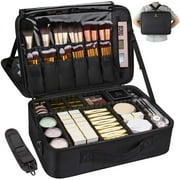 Large Capacity Makeup Case 3 Layers Cosmetic Organizer Brush Bag 16.5''Makeup Train Case Makeup Artist Box for Hair Curler Hair Straightener Brush Set