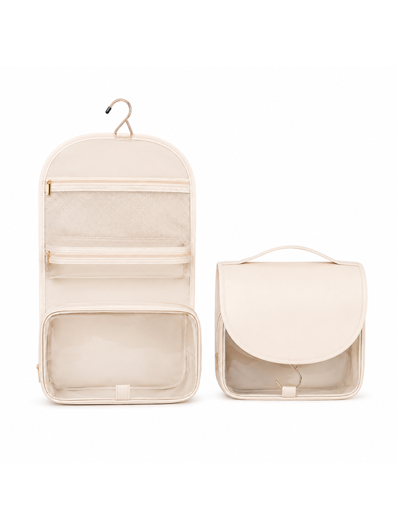 Large Capacity Makeup Cosmetic Bag, Portable PU Leather and Clear PVC Toiletry Organizer, Waterproof Travel Wash Pouch with Multi-Compartment Divider for Vanity Countertop and Vacation