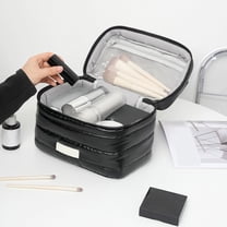 Large Capacity Makeup Organizer Tote Bag | Soft Cloth Cosmetic Case, Exquisite Design, Travel Storage Pouch, Black/Pink/Silver, 9.06x6.5x6.1 in, Lightweight, Versatile Use