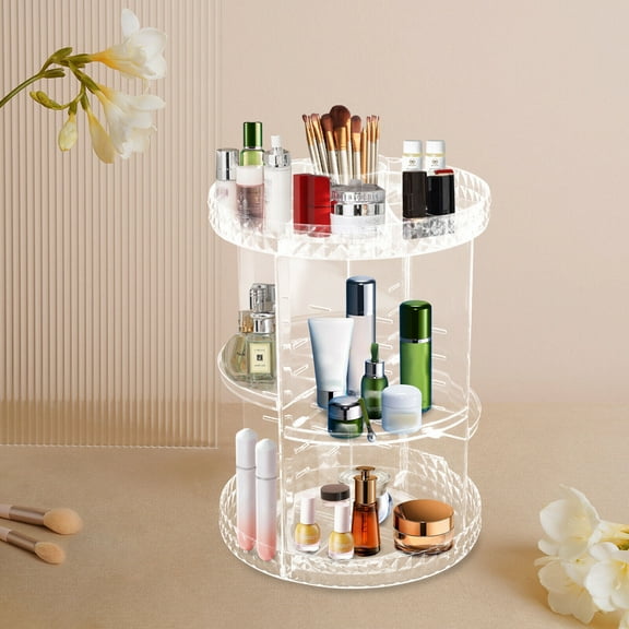 Large Capacity Makeup Storage Box Vanity Shelf Rotating Makeup Organizer, 360 Adjustable Cosmetic Spinning Holder Rack