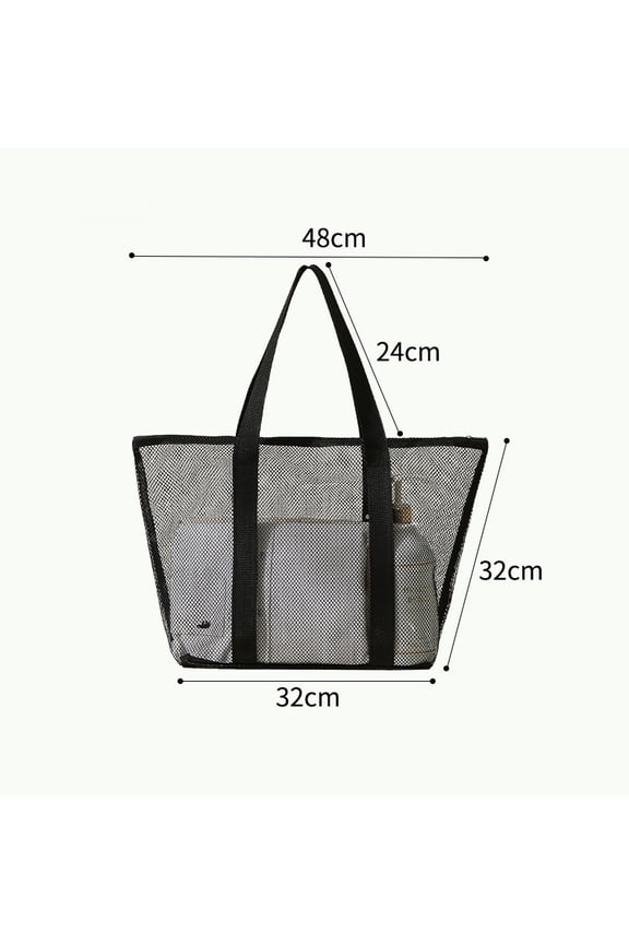 Large Capacity Mesh Beach Bag Holiday Swimsuit Storage Handbag Black