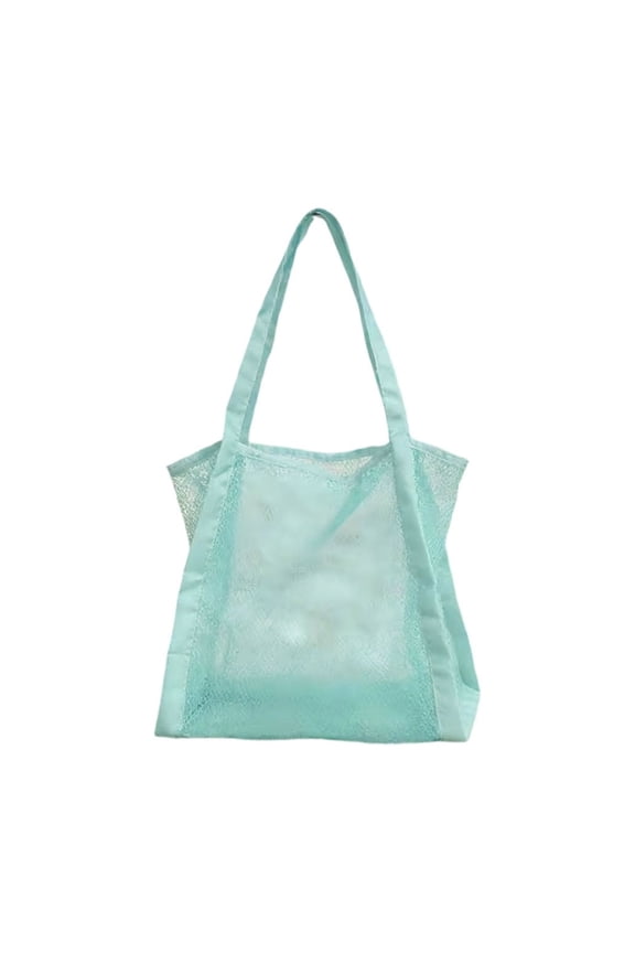 Large Capacity Mesh Beach Tote Bag, Portable Drawstring Net Storage Bag, Mesh Beach Bag with Zipper Large Beach Tote Waterproof Sandproof，for Women Large Foldable Mesh Swimming Pool Travel Bags-Blue