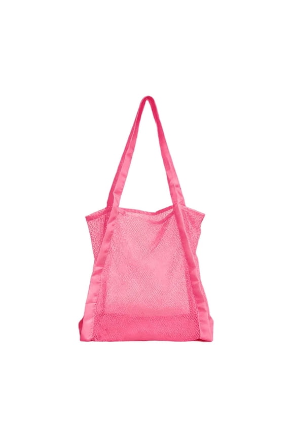 Large Capacity Mesh Beach Tote Bag, Portable Drawstring Net Storage Bag, Mesh Beach Bag with Zipper Large Beach Tote Waterproof Sandproof,for Women Large Foldable Mesh Swimming Pool Travel Bags-Pink