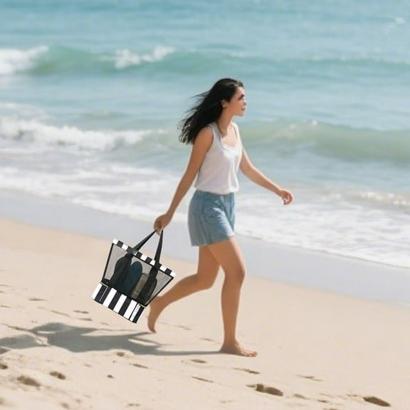 Large Capacity Mesh Beach Tote Bag - Sandproof Foldable Lightweight Travel Bag with Multi Pockets for Family Vacation Pool Beach Essentials Men Women