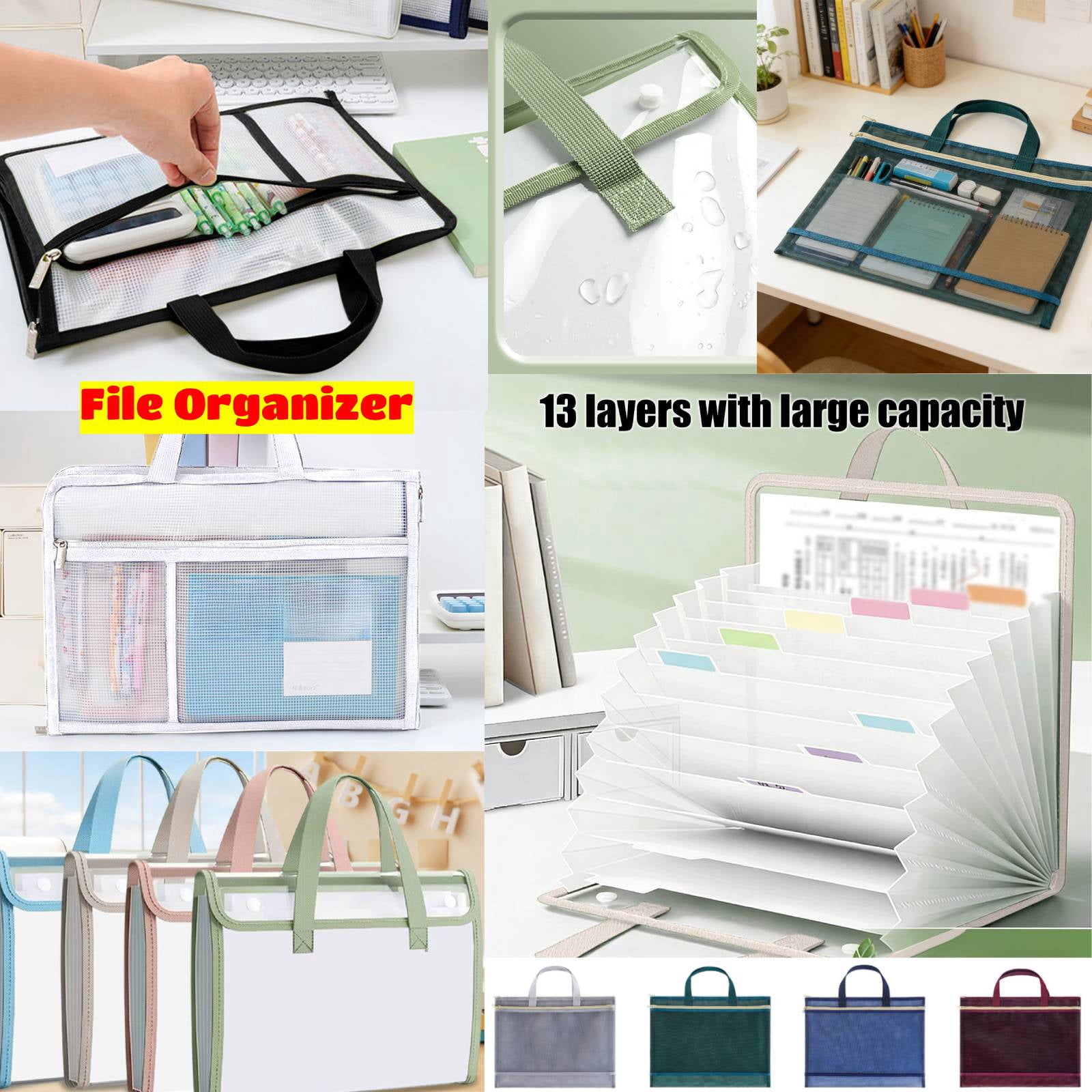 Large Capacity Mesh Document Bag with Handle, Eva Multi-pocket File ...