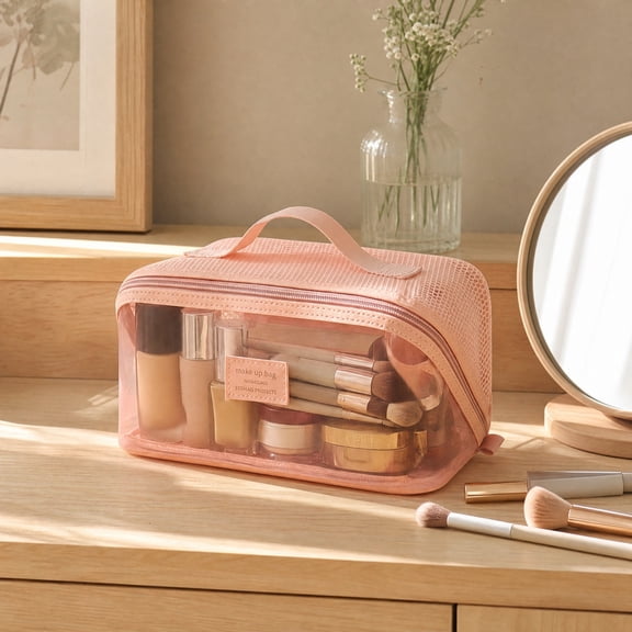Large Capacity Mesh Makeup Bag Portable Luxury Travel Cosmetic Pouch Transparent Toiletry Organizer Handbag for Women