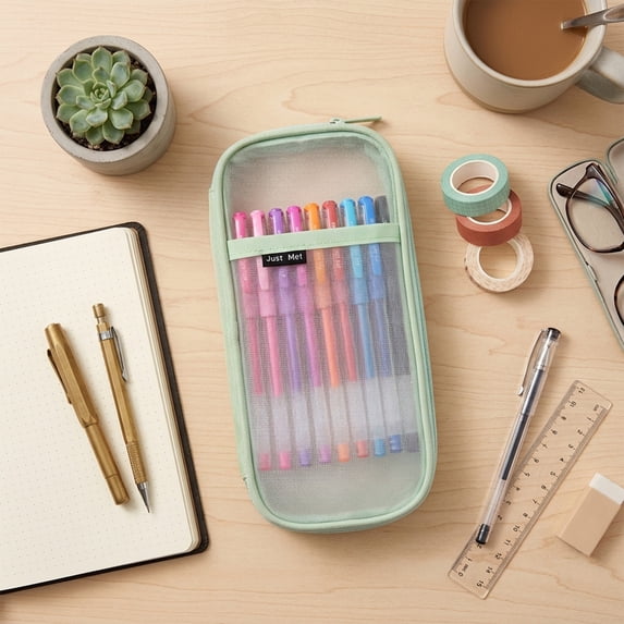 Large Capacity Mesh Pencil Case Bag, Double Layer Transparent Pen Pouch Organizer, Visible Stationery Storage for Office, Home, Travel, Daily, Gift Seasonal Use