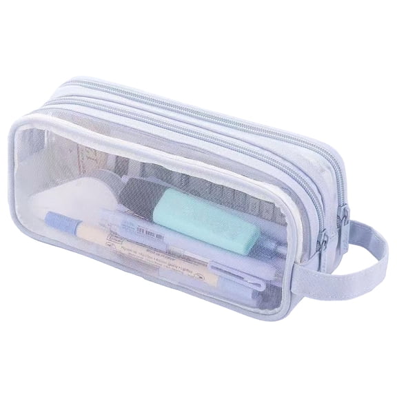 Large Capacity Mesh Pencil Case, Double-Layer Transparent Exam Stationery Bag, Breathable Polyester Pencil Organizer for Students, School Supply Storage for Pens & Calculators