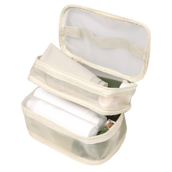 Large Capacity Mesh Pouch Double Layer Transparent Travel Toiletry Bag with Handle for Business Trip for Men and Women