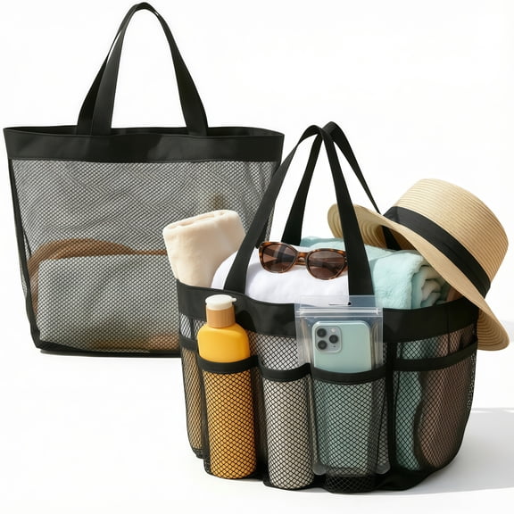 2 Pack Mesh Shower Bag Set, Quick-Dry Shower Caddy with Pockets,Portable Toiletry Bag for Bathroom, Gym, Travel, Camp, Beach, Dorm & College Essentials