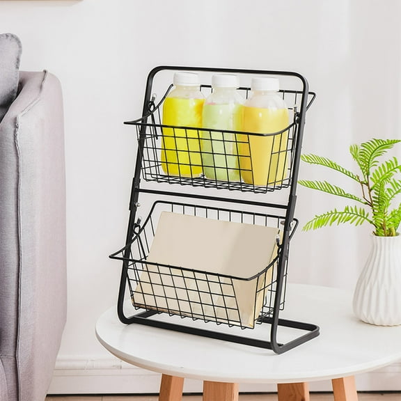 Large Capacity Metal Kitchen Countertop Organizer Basket | Fruit & Vegetable Rack for Snacks, Bread, Onions, Potatoes | 1-Piece Iron Shelf