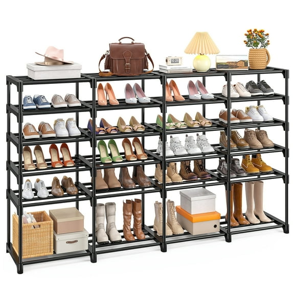 Storvive Large Capacity Metal Shoe Rack, 4 Rows 6 Tier and 4 Rows 9 Tier Boots Storage Rack