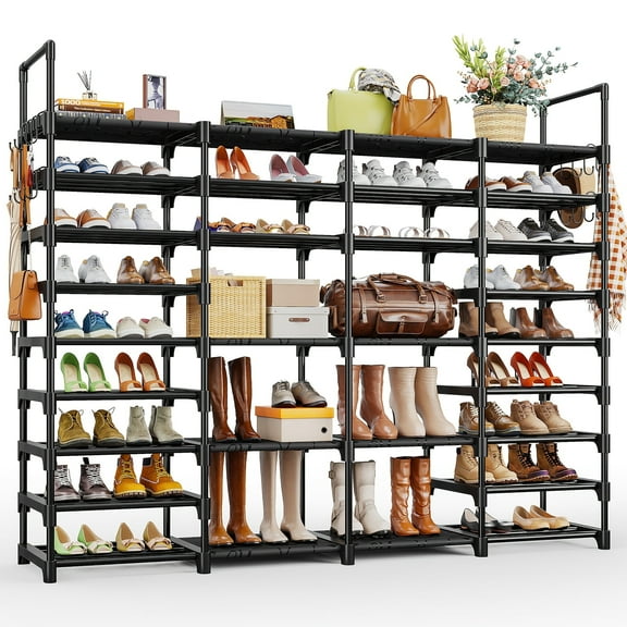 Storvive 9 Tiers Large Shoe Rack, 4 Columns Metal Shoe Storage Organizer, Holds up to 70 Pairs (62 inches, Black)