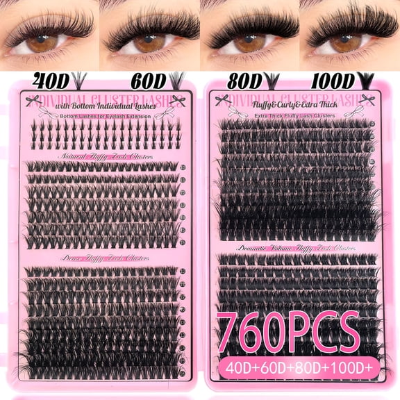 Large Capacity Mixed Lash Book Segmented False Eyelashes, 40D+60D+80D+100D Wispy Spiky Cluster Lower Lashes, Reusable DIY Volume Individual Lashes for Daily Makeup