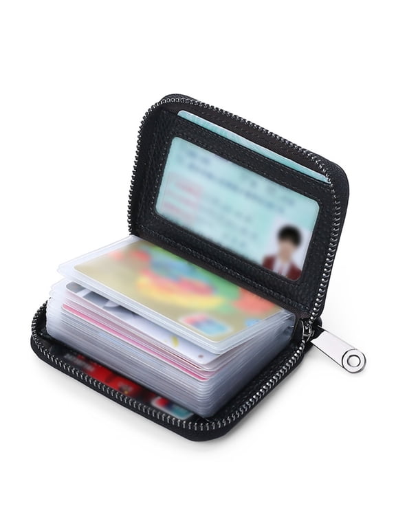 Large Capacity Multi-Card Holder & ID Wallet with 20 Card Slots, RFID Blocking, Premium Leather & PVC, Compact, Ideal for Travel, Daily Use,Black