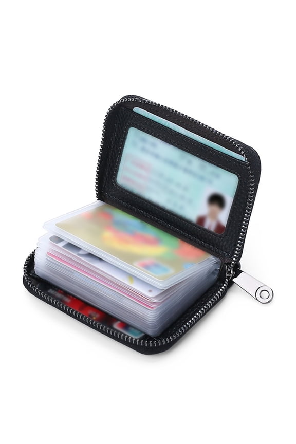 Large Capacity Multi-Card Holder & ID Wallet with 20 Card Slots, RFID Blocking, Premium Leather & PVC, Compact, Ideal for Travel, Daily Use,Black