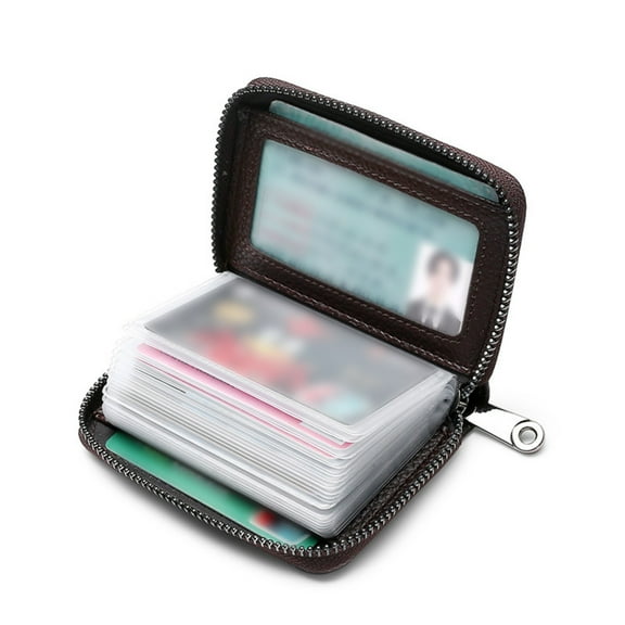 Large Capacity Multi-Card Holder & ID Wallet with 20 Card Slots, RFID Blocking, Premium Leather & PVC, Compact, Ideal for Travel, Daily Use,Coffee