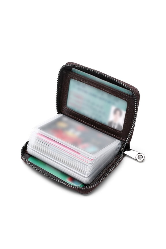 Large Capacity Multi-Card Holder & ID Wallet with 20 Card Slots, RFID Blocking, Premium Leather & PVC, Compact, Ideal for Travel, Daily Use,Coffee