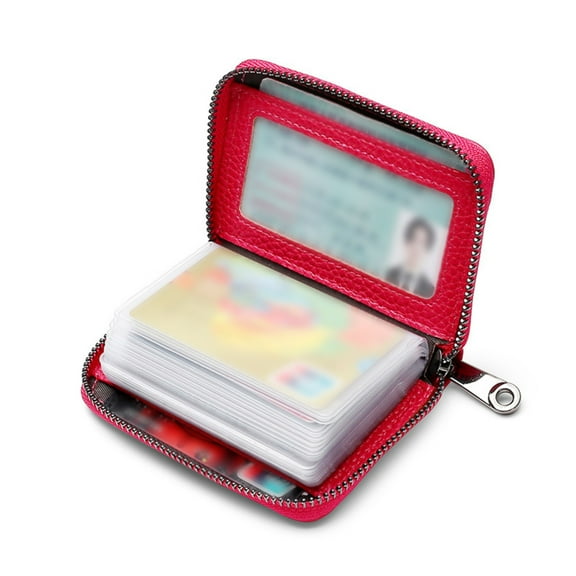Large Capacity Multi-Card Holder & ID Wallet with 20 Card Slots, RFID Blocking, Premium Leather & PVC, Compact, Ideal for Travel, Daily Use,Rose Red