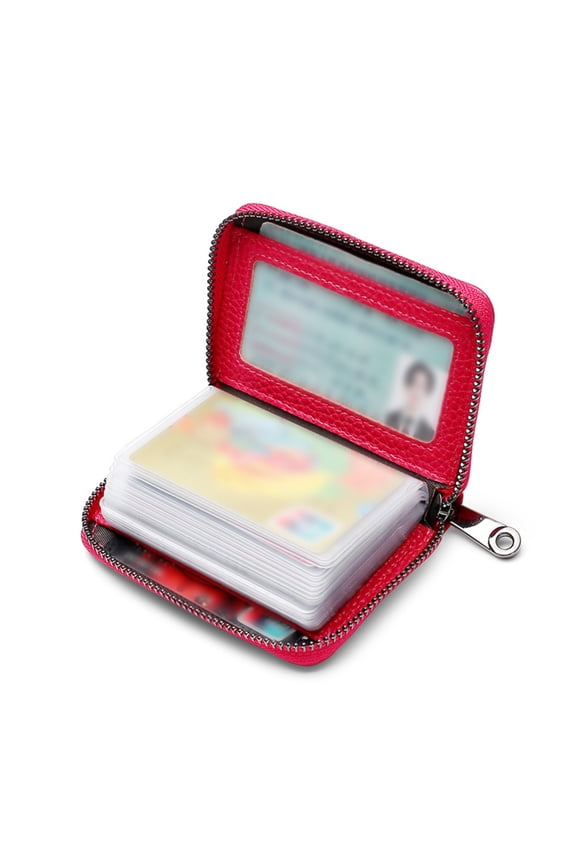 Large Capacity Multi-Card Holder & ID Wallet with 20 Card Slots, RFID Blocking, Premium Leather & PVC, Compact, Ideal for Travel, Daily Use,Rose Red