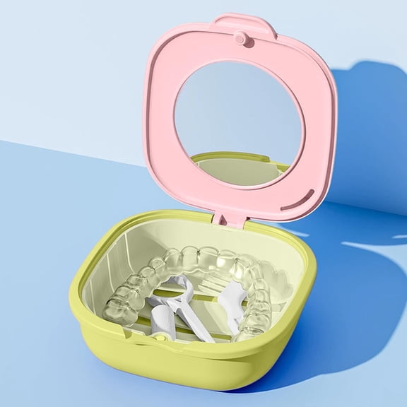 Large Capacity Multi Functional Dental Brace Box with Mirror - Sealed Dustproof Portable Braces Storage Case, Travel Oral Care Case (No Braces or Tools Included) for Home Travel Use, Green