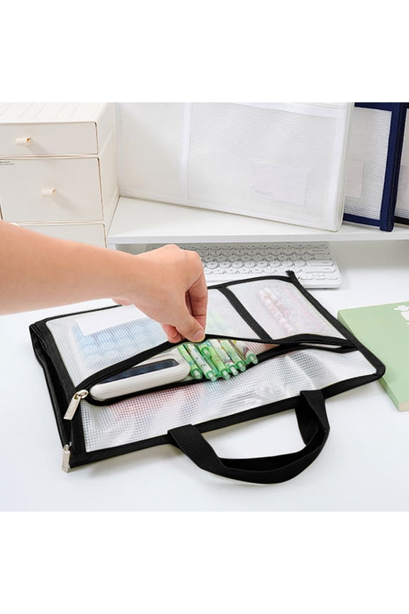 Large Capacity Multi Pocket Mesh File Bag, Sturdy EVA Zippered Document Organizer, Portable Handle Anti-Dirt Scratch-Resistant Bag for School Office Student File Storage