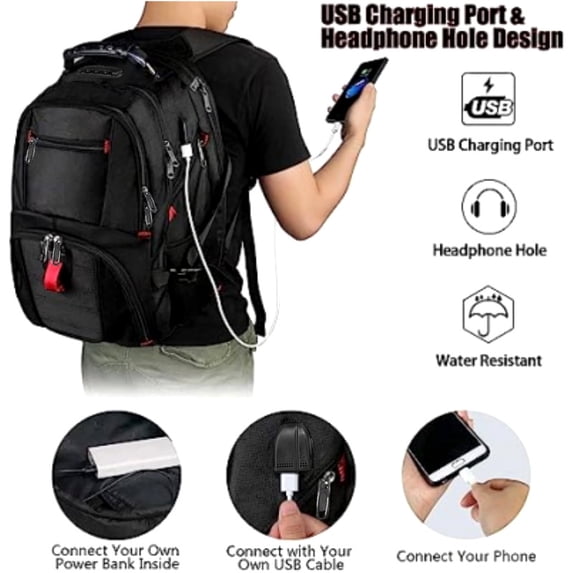 Large Capacity Multifunctional Usb Backpack,Black