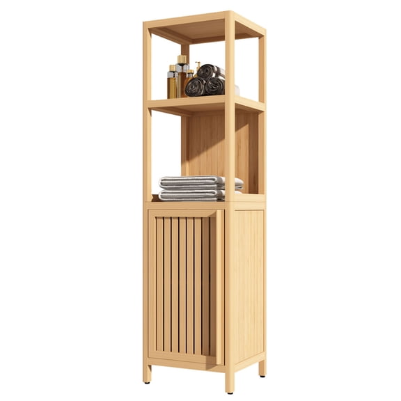 Large Capacity Natural Bamboo Storage Cabinet Furniture Vertical Space Saver Multifunctional For Bathroom & Living Room