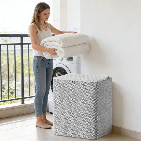 Large Capacity Non-Woven Storage Bag Wave Print Zipper Quilt and Clothes Organizer for Home Closet Dormitory Camper Foldable Space Saving Breathable Storage Solution