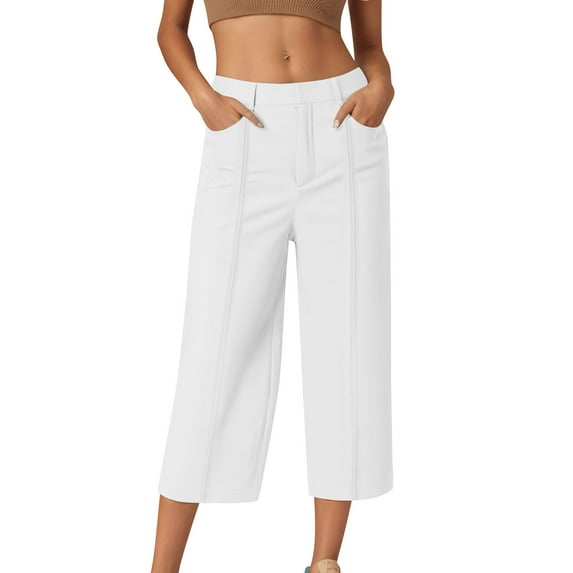 Womens Wide Leg Capri Cargo Pant Casual Oversized Dress Pants High Waist Capris Dressy Office Cropped Trousers